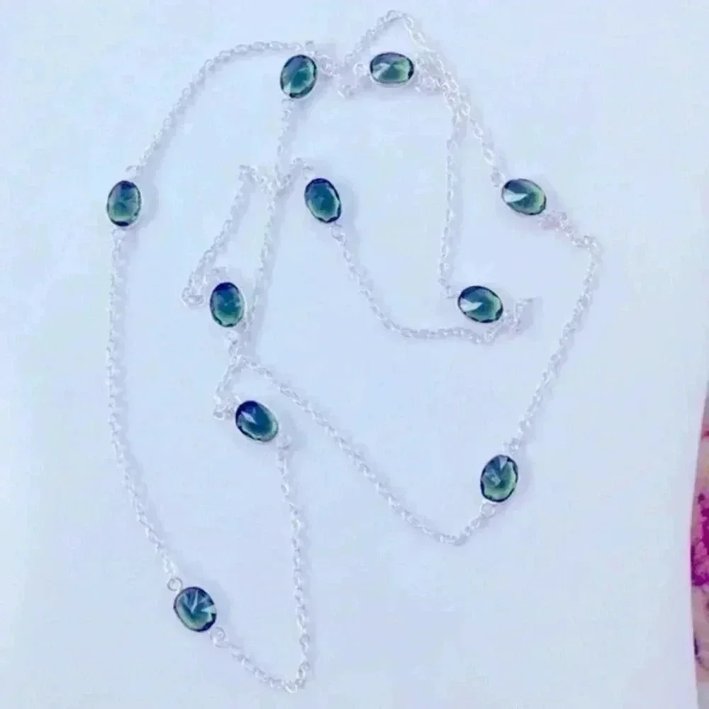 Peridot 925 Sterling Silver Plated Station Necklace NWT